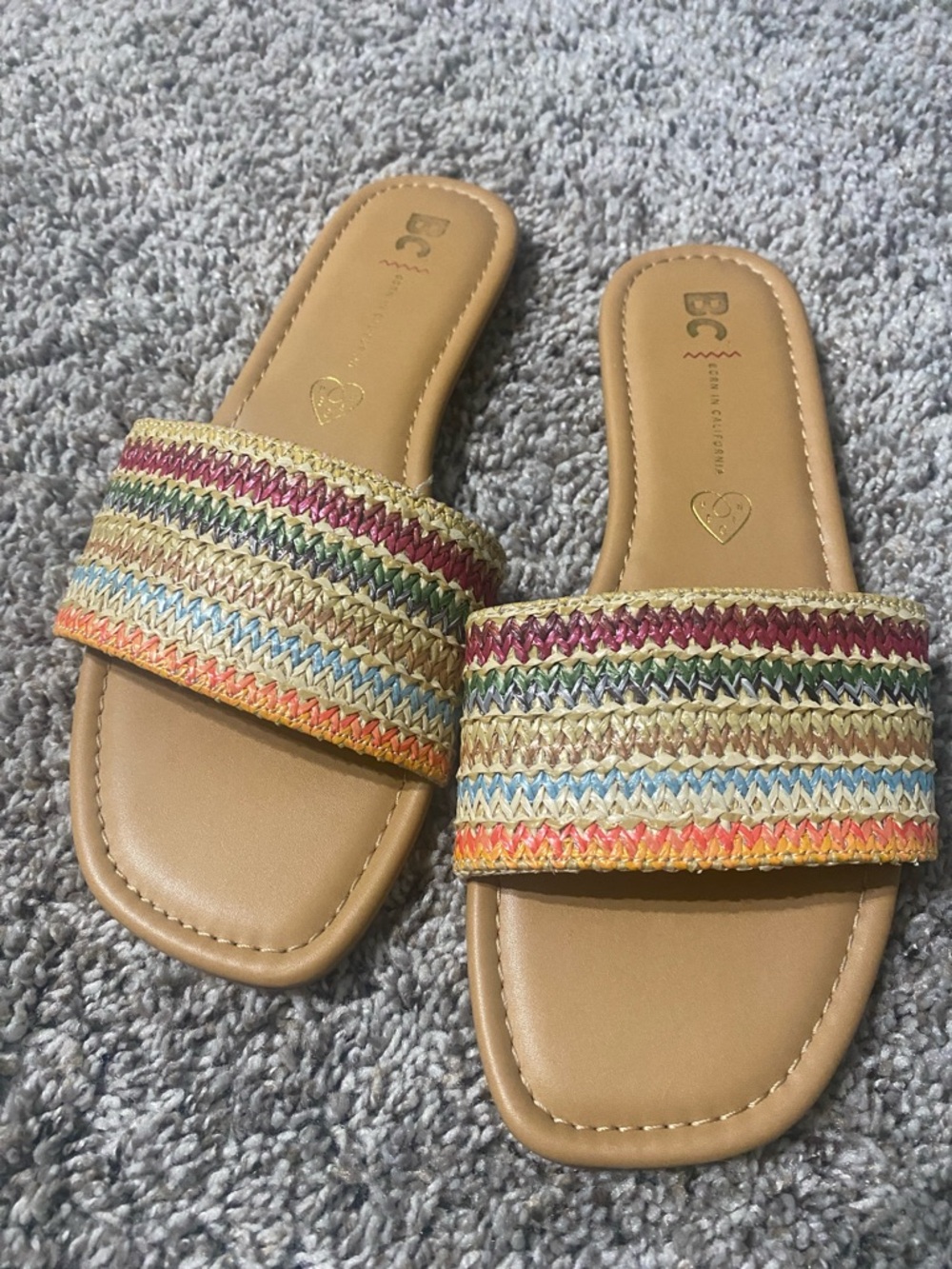 Born in California Footwear Tan Slide Sandals with Multicolor Braided Strap